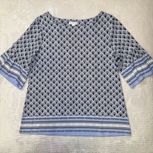 Charter Club Women's Geometric Boat Neck Bell Sleeve‎ Top Blouse Shirt Size XL